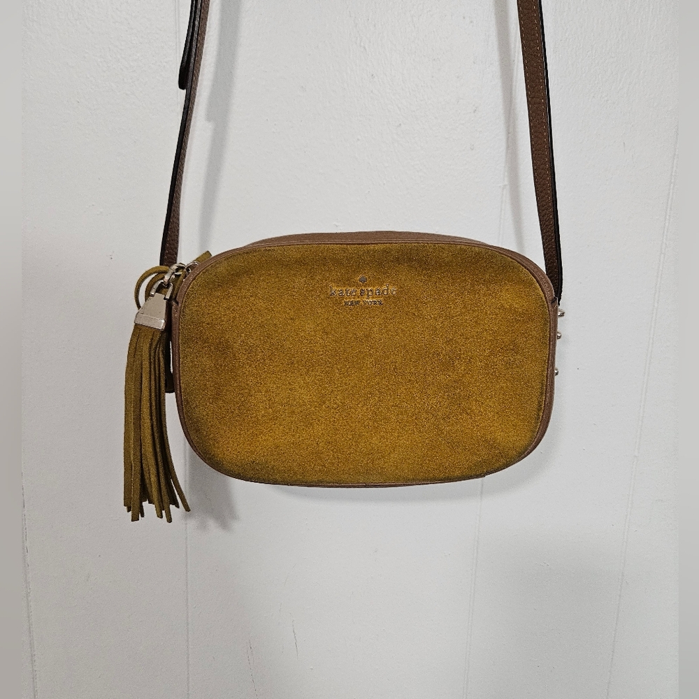 Kate Spade Kourtney Suede Leather Yellow Camera Crossbody Tassel